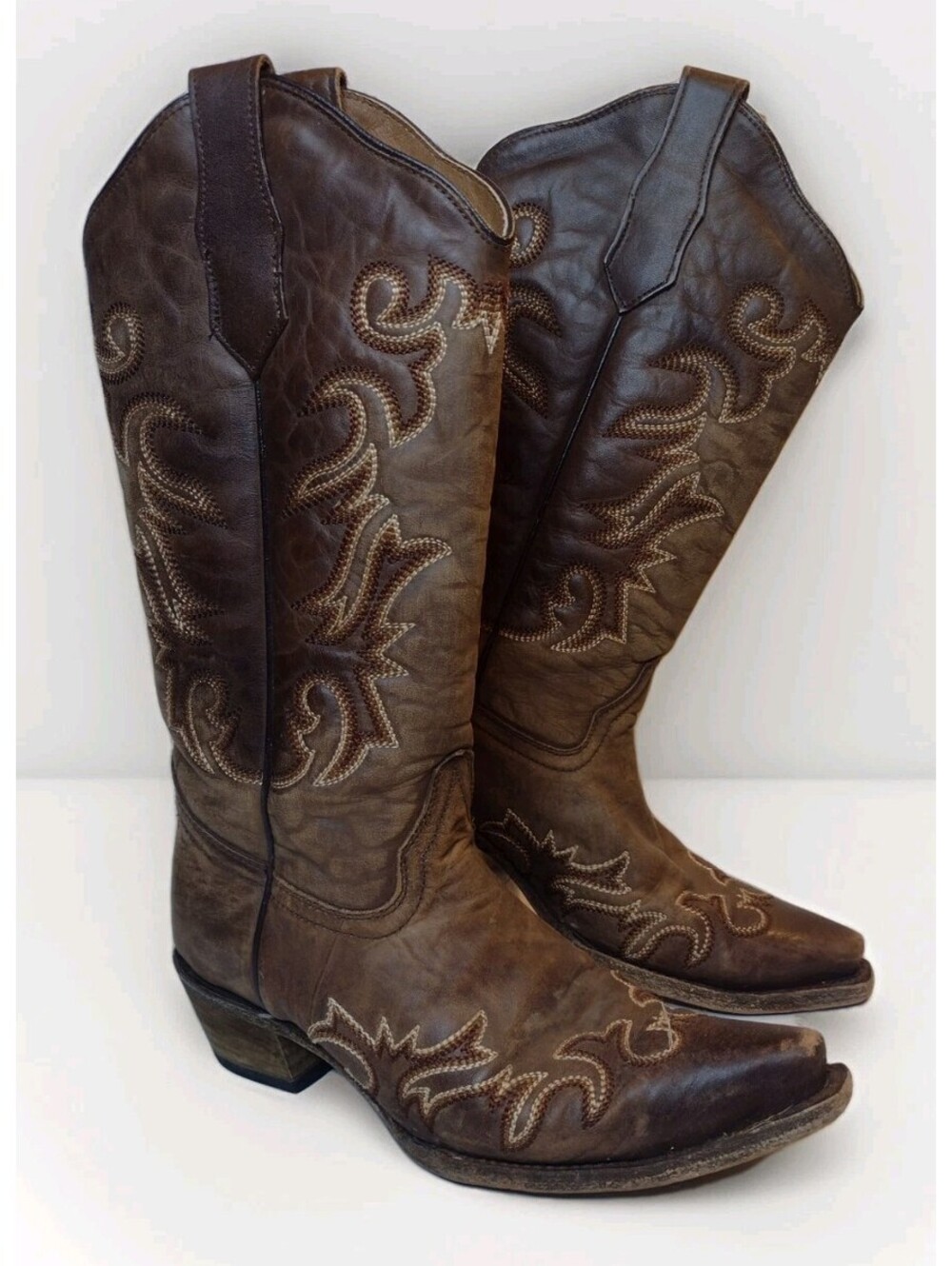 Circle G Cowboy Boots Womens 7 Brown Leather Western Snip Toe Embroidered Mexico